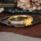 Classic Princess Cut Citrine Promise Ring Side Stone Bridal Ring
